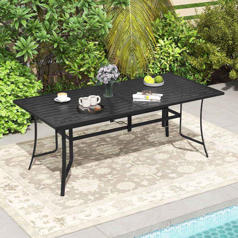 Table de salle à manger rectangulaire 76 po x 36 po avec trou pour parasol et balcon de jardin