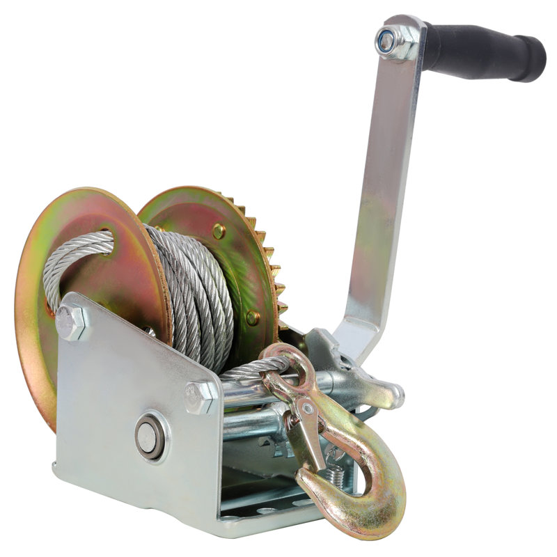 Treuil manuel d'une capacité de 1 600 lb avec câble en acier de 32,8 pi et coque galvanisée, No, 7.1" H x 6.5" W x 8.5" D