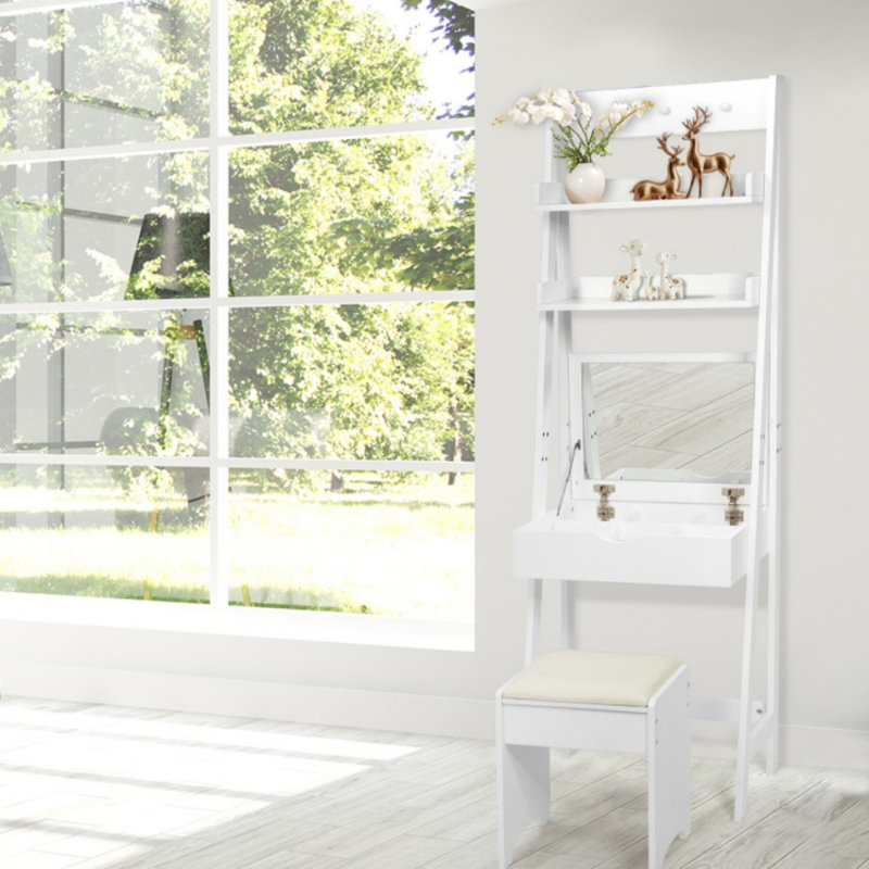 Ensemble de meuble-lavabo 3 en 1 avec miroir et 6 organisateurs de maquillage