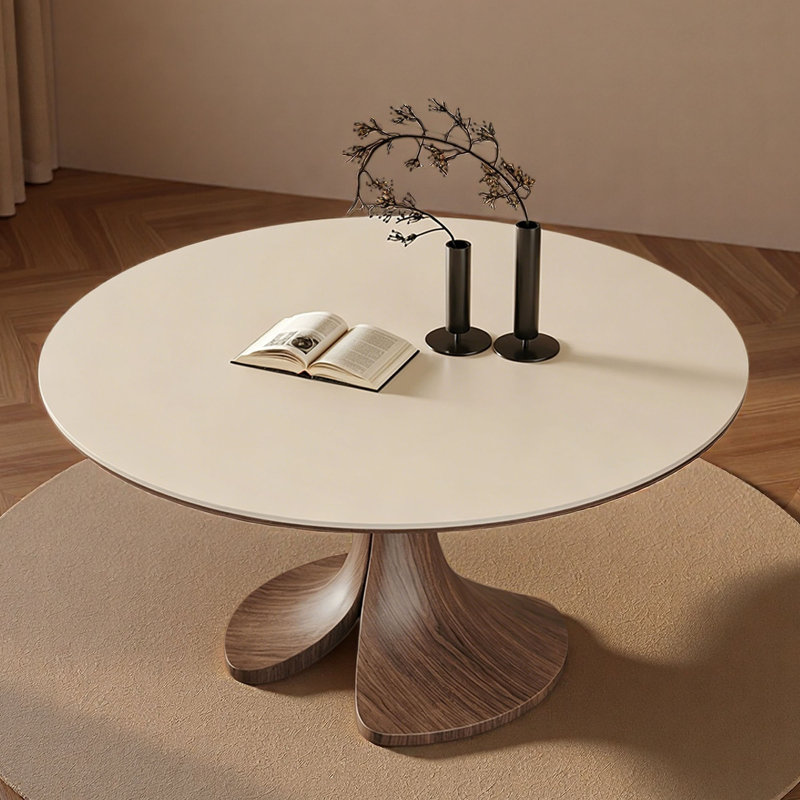 Table ronde Mid-Century en pierre frittée, H 29,5 po x L 51,2 po x l 51,2 po