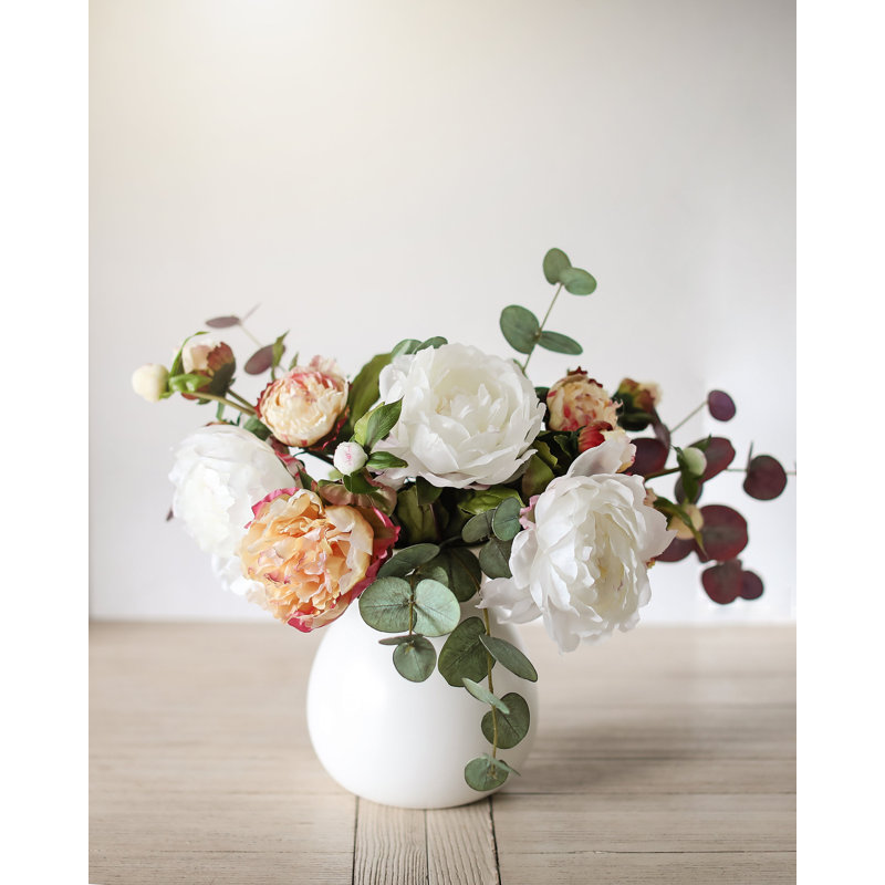 Pink Faux Peony 19.5", White