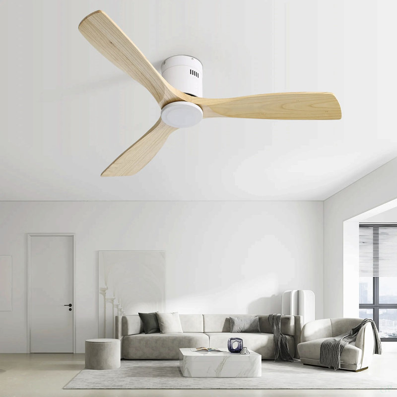 Ventilateur de plafond en bois 52 pouces avec 3 pales en bois massif Télécommande réversible sans moteur à courant continu