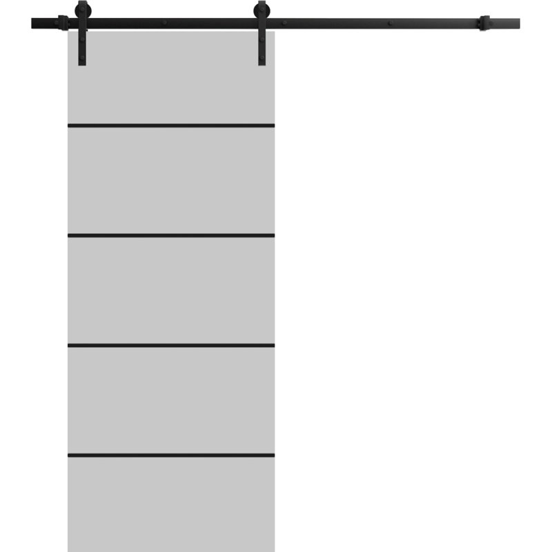 Porte de grange en bois massif massif, Gris mat, 28 po x 96 po