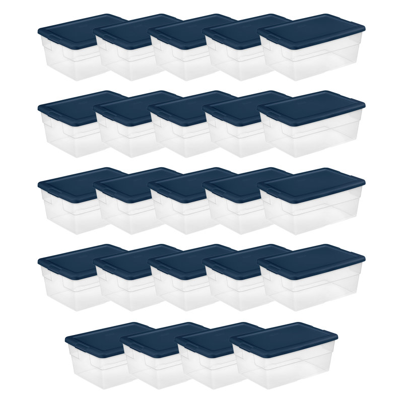 Ensemble de 16 bacs de rangement en plastique, Transparent / bleu