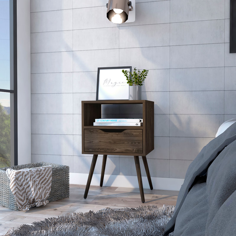 Contemporary Design Nightstand, Brown 