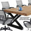 Table de conférence moderne à 8 places en bois massif industriel, jumelée à 8 chaises de bureau en filet respirant-1999294222