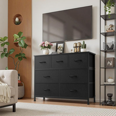 7-Drawer Fabric Storage Tower With Steel Frame And Wood Top, Organizer For Bedroom, Closet, And Entryway