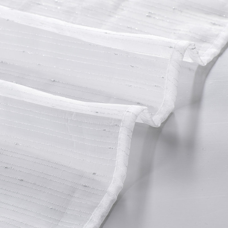 White Sheer Lace Detail Rod Pocket Curtain Panels, Set of 2