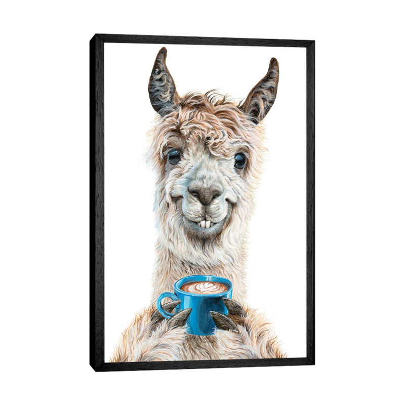Llama Latte by Holly Simental - Print on Canvas, Black Framed Canvas, 152.5 cm H x 101.5 cm W