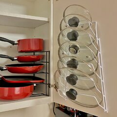 2021 Updated Pot and Pan Organizer for Cabinet Adjustable, ORDORA 8 Tier  Pan Organizer Rack for Cabinet with 3 DIY Methods, Pots and Pans Organizer