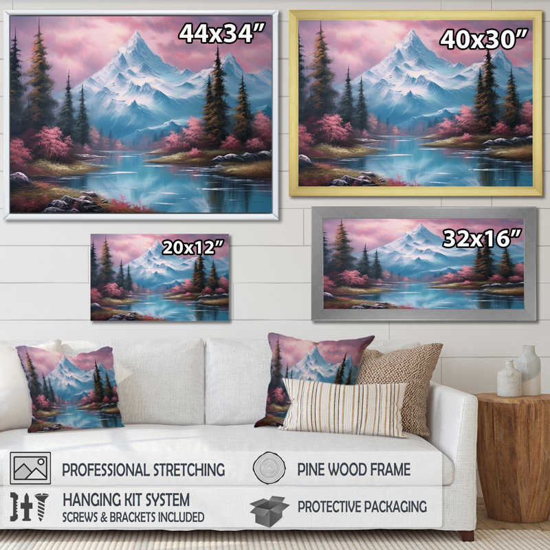" Mountain View Bliss II ", 34" H x 44" W x 1.5" D, Black Floater Framed