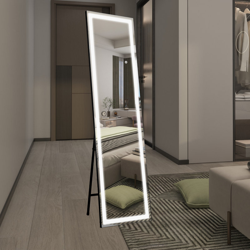  60"x16" LED Full Length Mirror with Lights, Black Frame, Shatterproof Tempered Glass, Dimming & Memory Function, Full Body Floor Standing Mirror for Bedroom, Living Room, Dressing Room