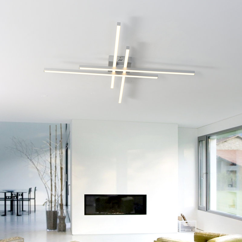 Whisman 4-Light LED Semi Flush Mount Ceiling Remote Dimmable Square Large Size, 2.8" H x 38" W x 38" D, Silver