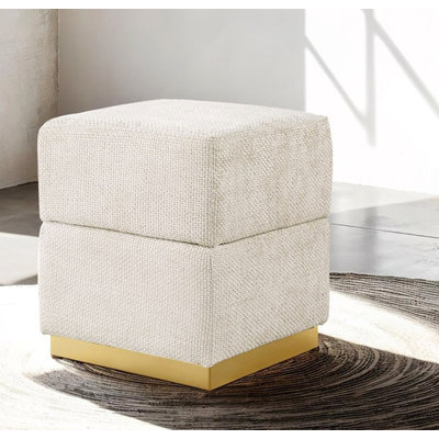 Contemporary Style Cube Design Accent Storage Compartment Stool Plated Base Stainless Steel Finish Primary Living room