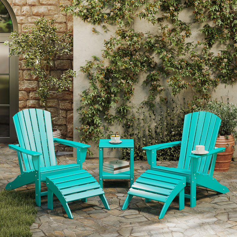 5 Pcs Adirondack Chairs Seating Group With Table And Ottoman