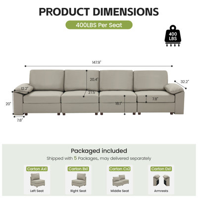 Marybelle Modern Modular Sectional Sofa With Ottoman, Convertible U-Shaped PU Leather Couch Collection