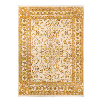Tapis ivoire en laine noué à la main de conception unique 8 pi 1 po x 10 pi 9 po Keenan