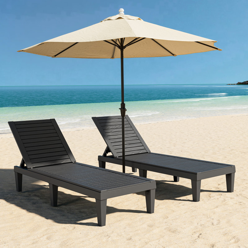 Patio Chaise Lounge Chair Set of 2, Adjustable Backrest for Outside Poolside, Backyard, Lawn, Black