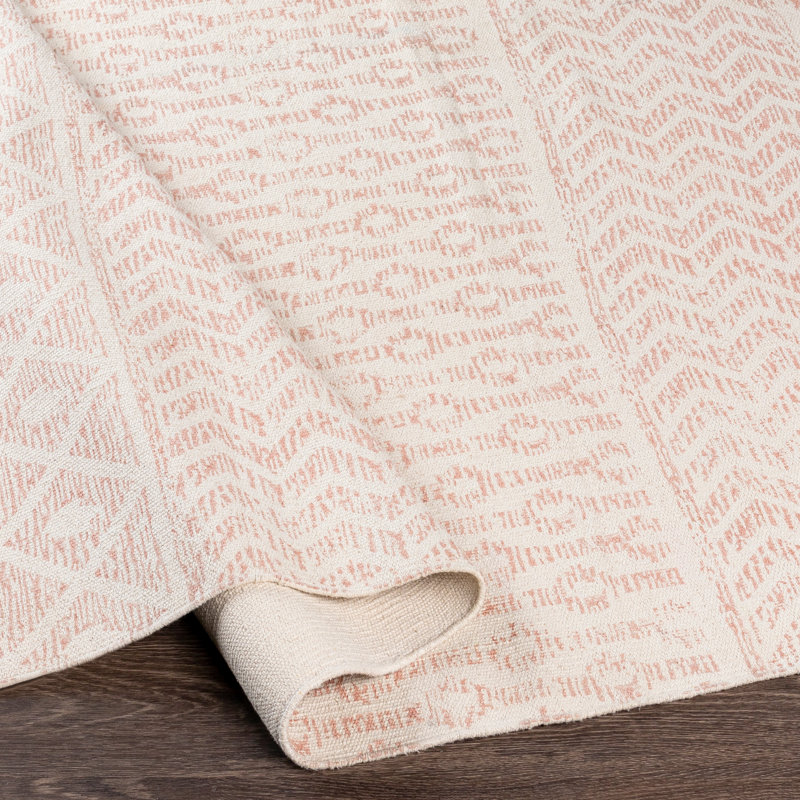 Tapis rose en coton touffeté à la main à motif géométrique Higden, Rectangle 2 pi x 3 pi