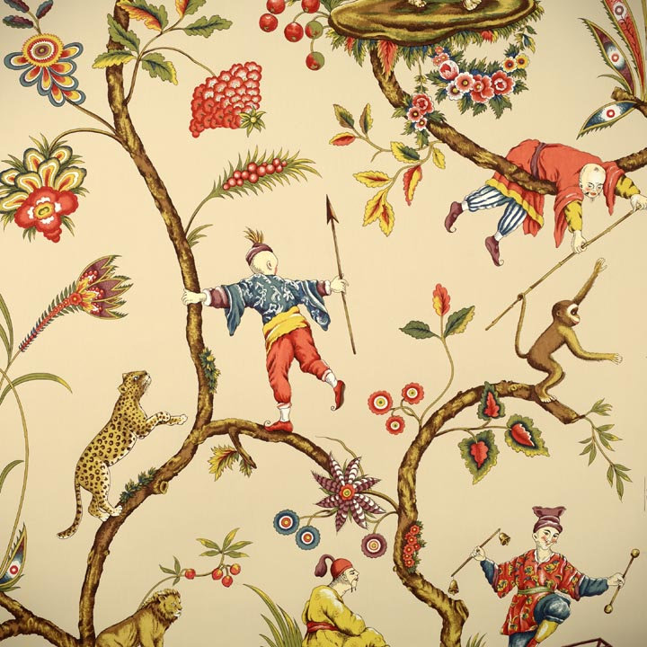 Chinoise Exotique Floral Wallpaper Roll, Ecru
