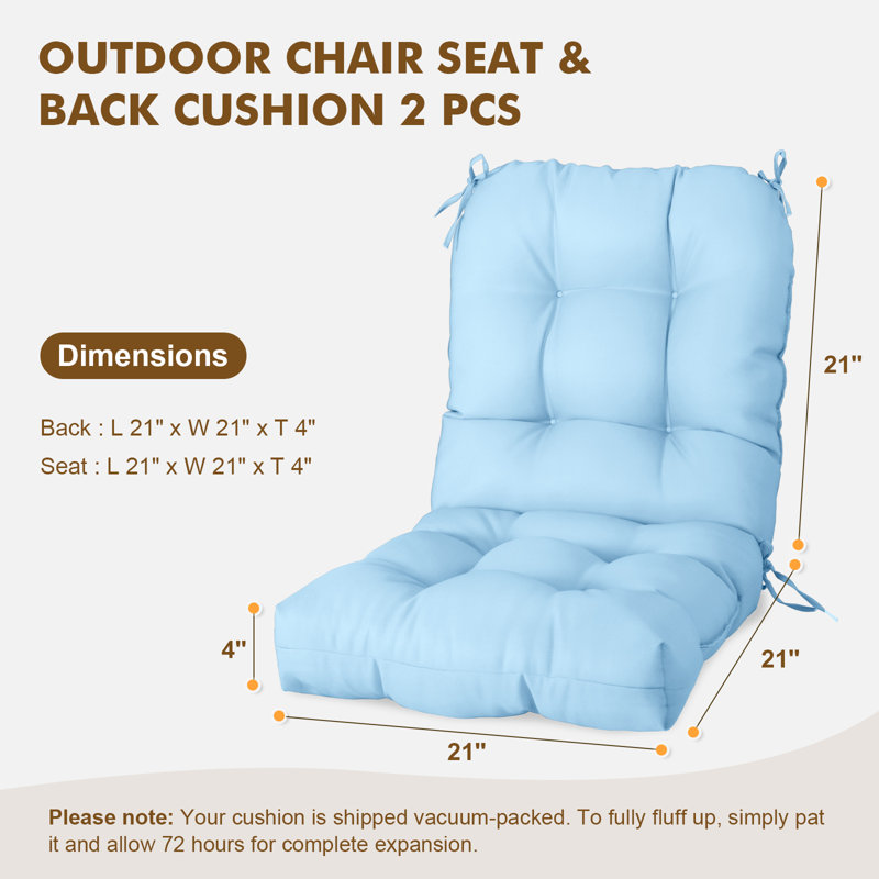 Outdoor Replacement Cushion Set Deep Seating Seat / Back Cushions with Ties (Set of 2), Light Blue