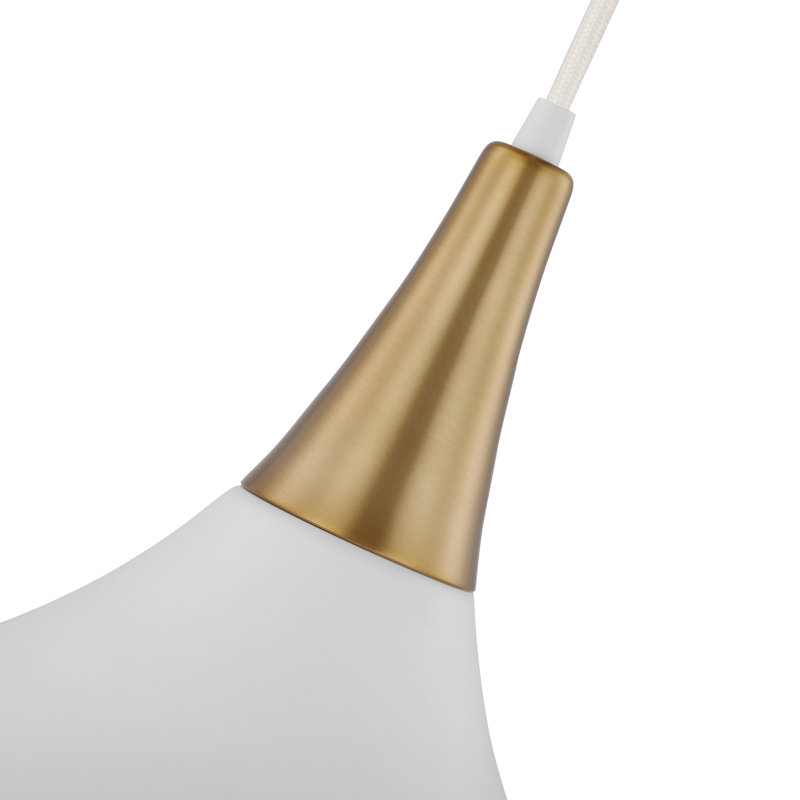 Braylon 1 - Light Single Pendant, 14" H x 14" W x 14" D, Matte White/Burnished Brass