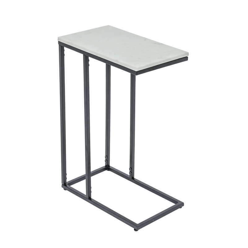 C Table for Sofa with White Marble Top | Decorative Side Table | End Table for Living Room | Black Metal Frame | 16.25x9.5x24.75"