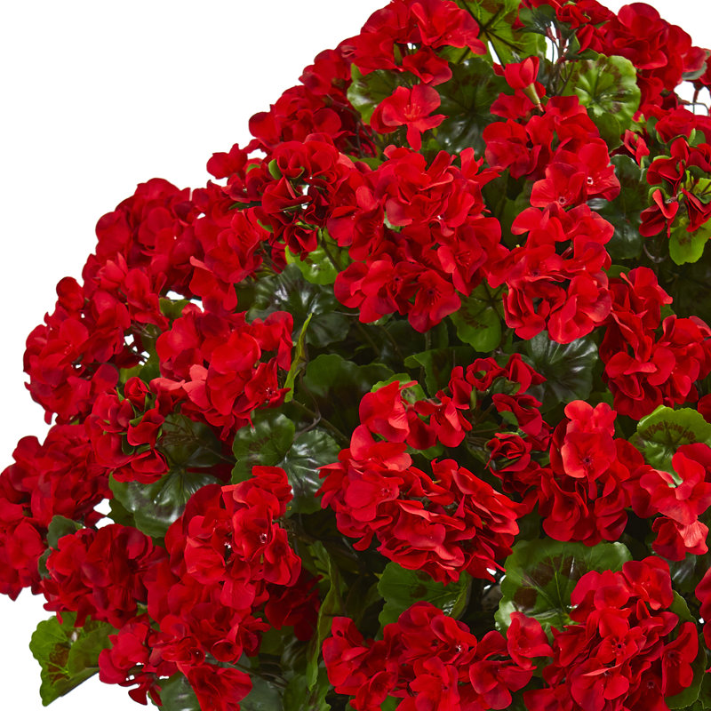 Red Geranium Artificial Plant in Slate Planter for Indoor/Outdoor