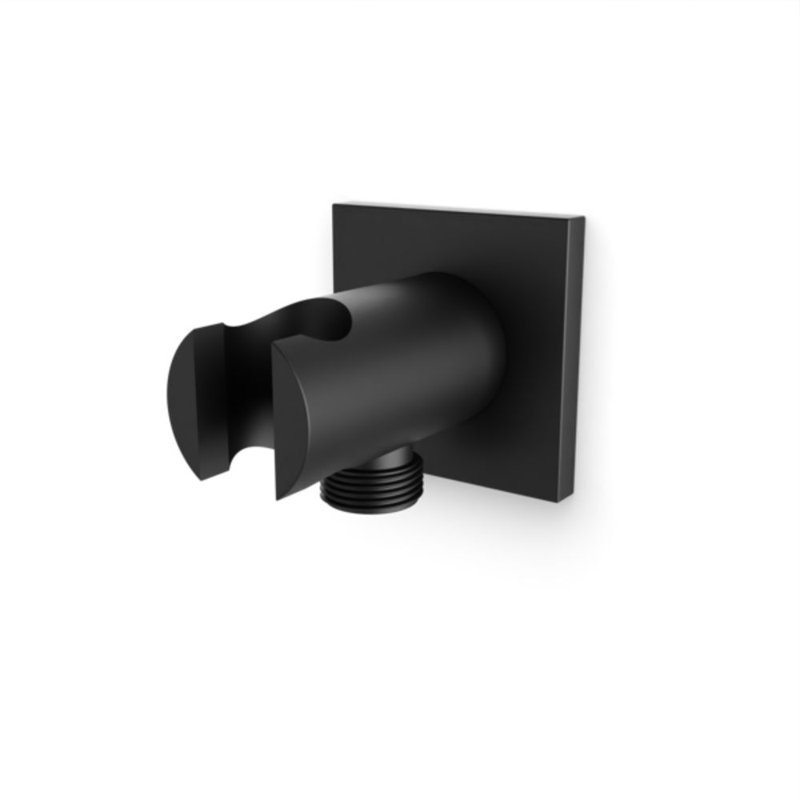 Shower Wall Outlet And Holder With Square Escutcheon Brushed Nickel, Matte Black