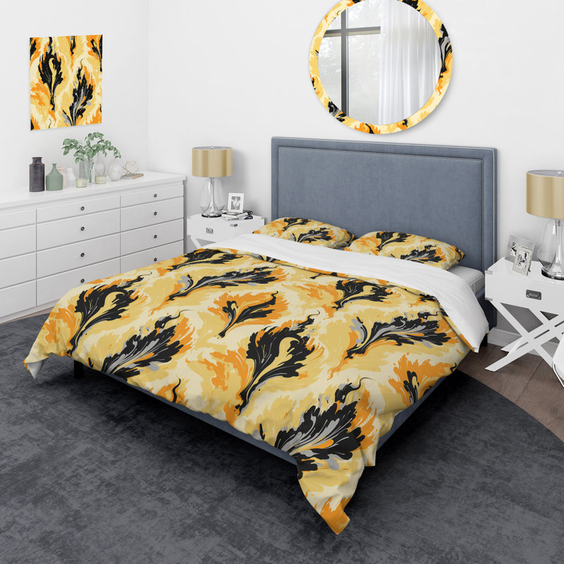 Ensemble de housse de couette jaune et noir Vintage Ikat Nostalgia, Housse de couette pour très grand lit et 2 très