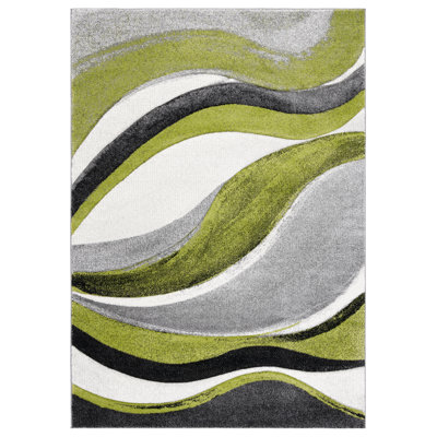 Tapis intérieur en polypropylène tissé à la machine à motif abstrait Dubach gris / vert / blanc