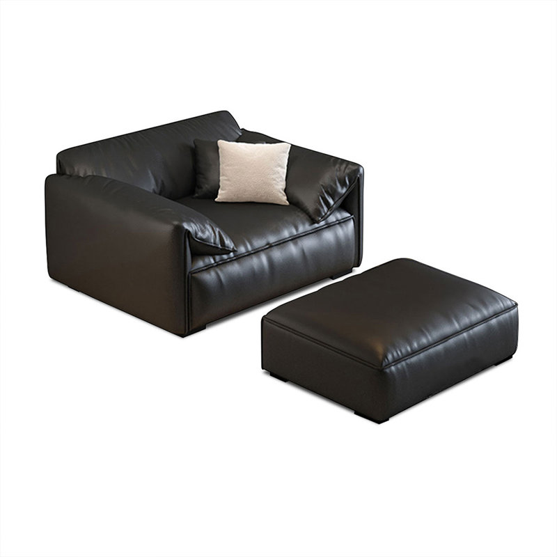 Chaise avec accoudoirs avec repose-pieds noir en cuir véritable avec repose-pieds