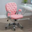 Chaise de bureau en polyuréthane, chaise de bureau capitonnée à boutons avec accoudoirs rembourrés, hauteur réglable et roulettes pivotantes