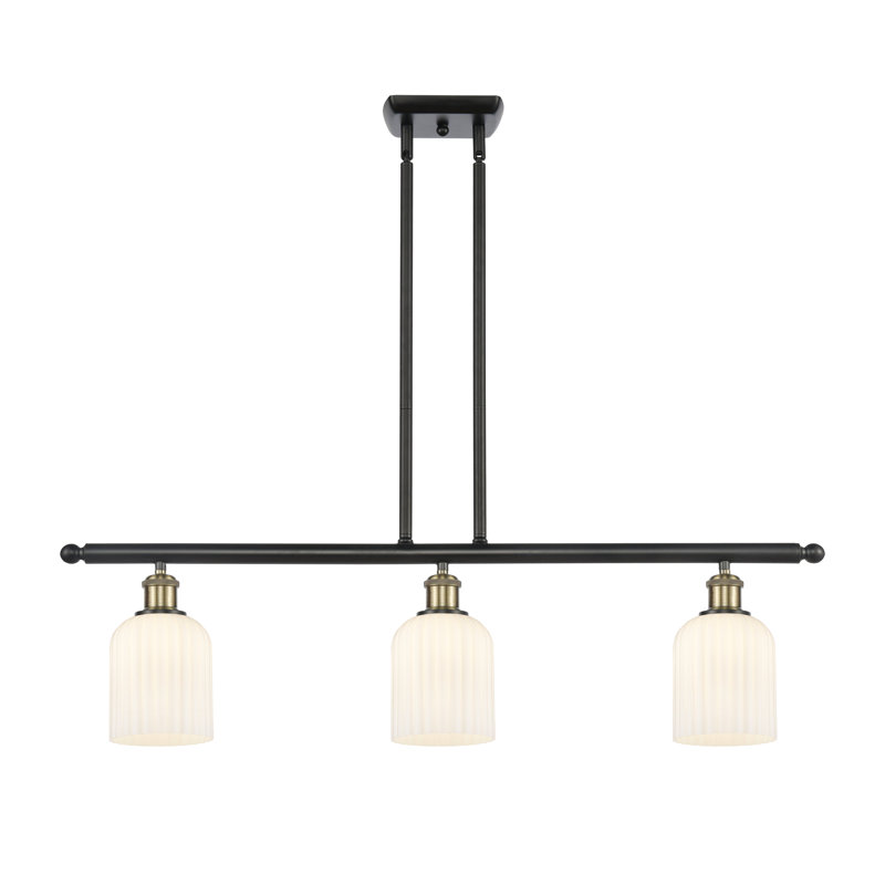 Luminaire suspendu pour îlot de cuisine 3 lumières Fiennes, Laiton antique noir, Blanc brillant