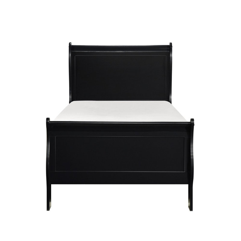 Lit traditionnel en bois de style Louis Philippe, Lit simple, Noir