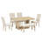  Contemporary 6-Piece 78" Extendable Pedestal Dining Table Set with Bench and Upholstered Chairs, Natural Beige