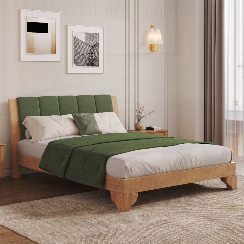 Structure de lit en bois de pin de qualité supérieure avec tête de lit, design moderne Mid-Century pour un confort et un style améliorés