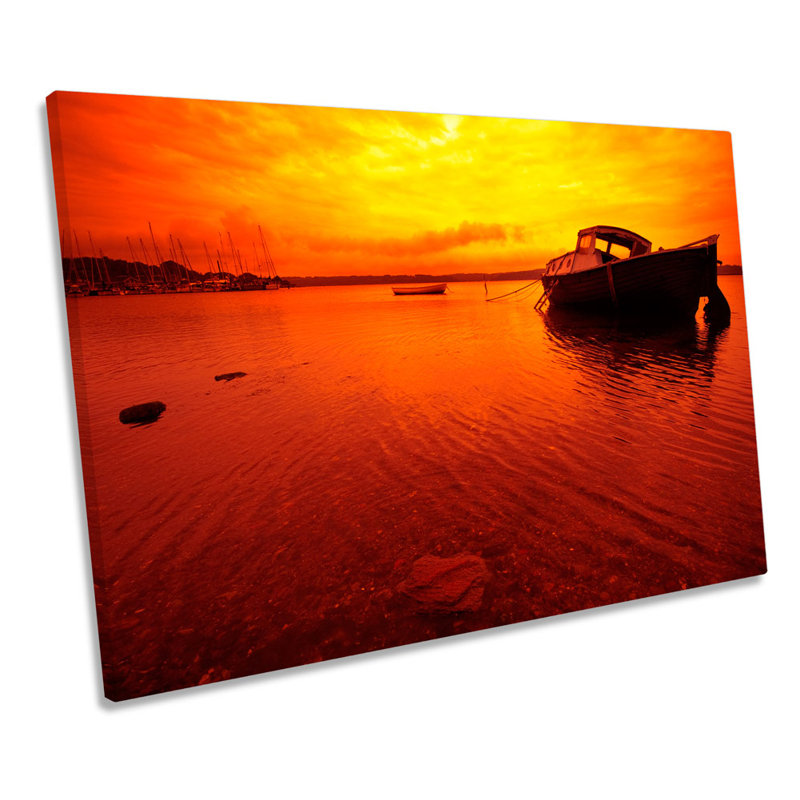 Sunset Harbour Boat - Wrapped Canvas Print, 81.3cm H x 121.9cm W