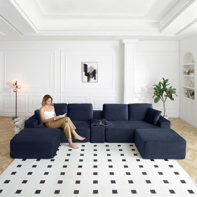 Canapé modulaire 125 "avec deux repose-pieds, Bleu