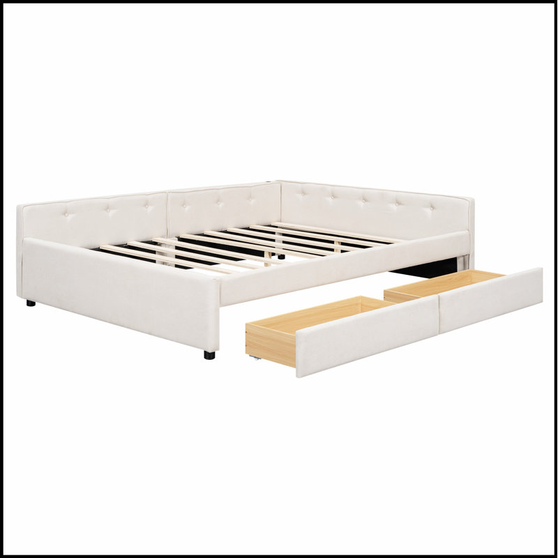Lit plateforme tapissier avec ports USB et 2 tiroirs spacieux pour un confort et un rangement modernes, Grand lit