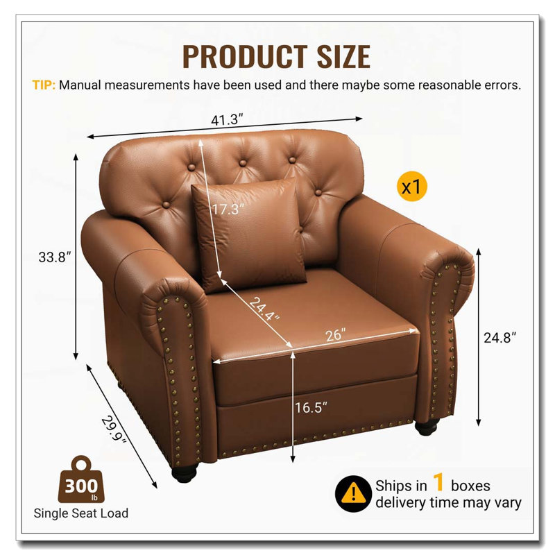 Chaise rembourrée 41,3 po, Brun, Ne s’applique pas