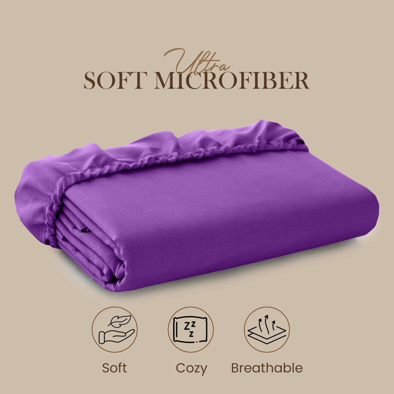 25cm Deep Pocket Fitted Sheet - Soft Microfiber Elasticated Bed Sheet Bottom, Lilac/Purple, Single (3')