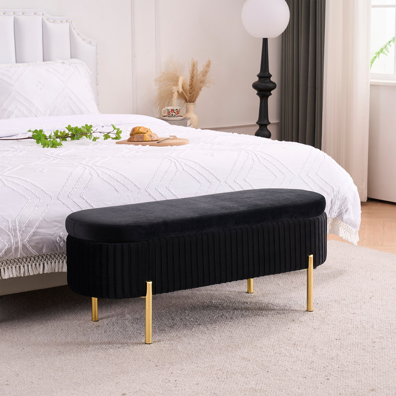 Banc de rangement en velours de 46 po de largeur pour le lit de la chambre à coucher dans le salon de la fenêtre du lit