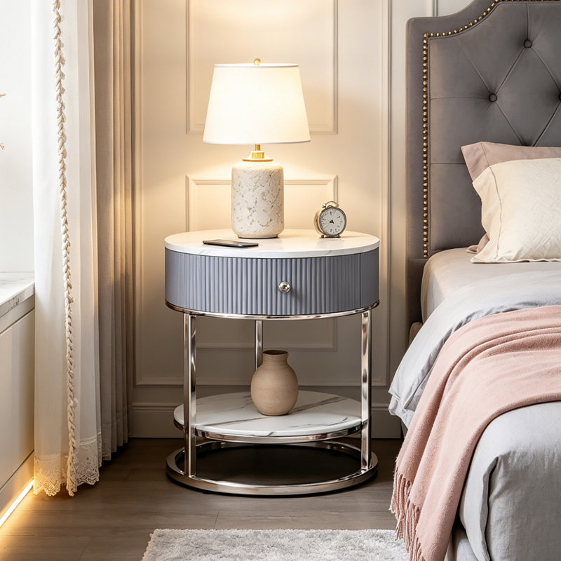 Frame End Table, Calacatta White/Silver, Silver