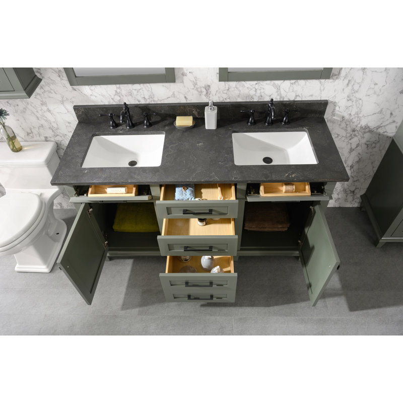 Ensemble de meuble-lavabo double 60 po Malcom, Étain, vert