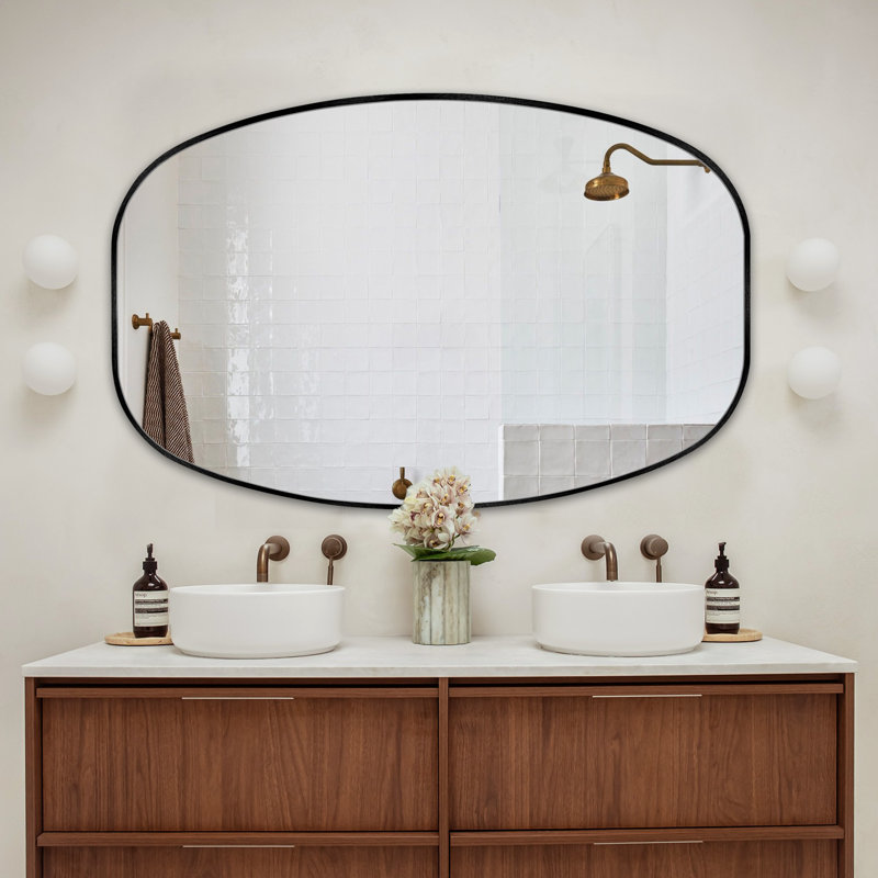 Metal Oval Wall Mirror, 48" x 30", Black