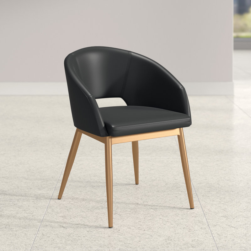 Oliviah 23" W Dining Chair with Metal Frame - Black, Onyx Faux Leather, Antique Brass