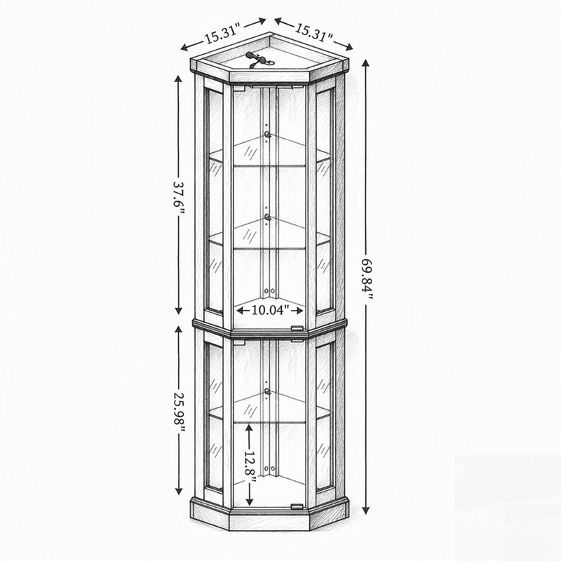 Vitrine d'angle en verre avec étagères réglables et fond miroir pour des solutions de rangement élégantes à la maison