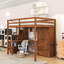 Lit mezzanine double 1 tiroir avec bureau en L, garde-robe, escalier de rangement et station de charge-496999265