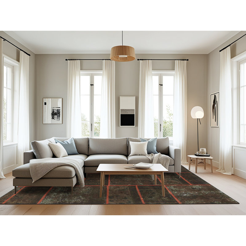 Tapis contemporain noir / rouge, Rectangle 8 pi x 10 pi